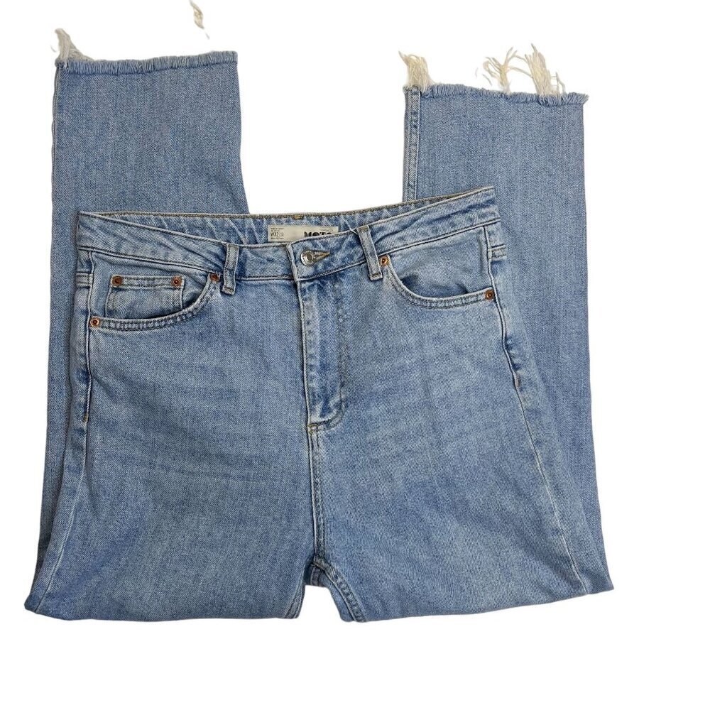 Topshop Moto Jeans High Waisted Distressed Hem Ladies Size W32 L30